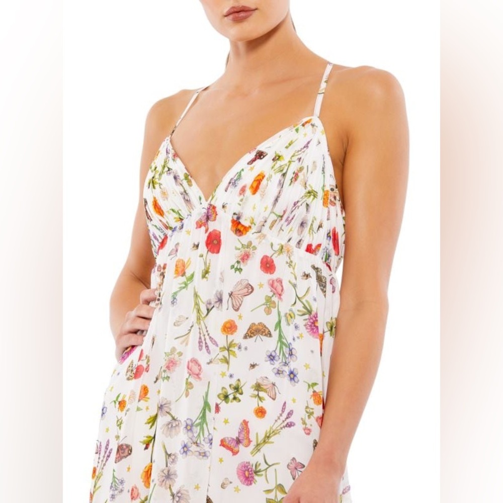 Mac Duggal White Butterfly Print Ruffle Hem Mini size 10 NWT Spaghetti Straps - Picture 4 of 8